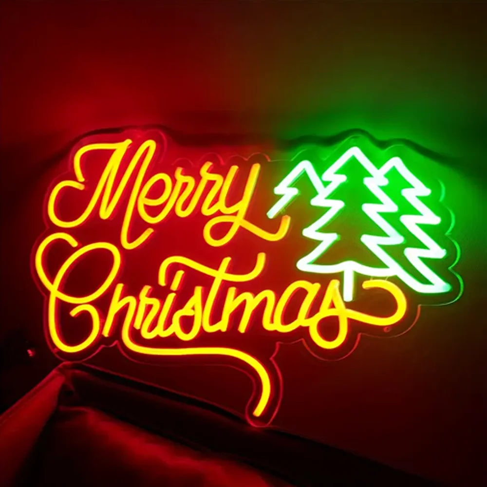 Merry Christmas Trees LED Neon Sign (USB-Dimmable, 37.5cm x 32cm)