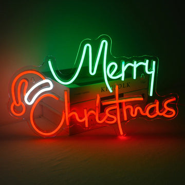 Merry Christmas Santa Hat USB LED Neon Sign (Switched, 43cm x 26cm)